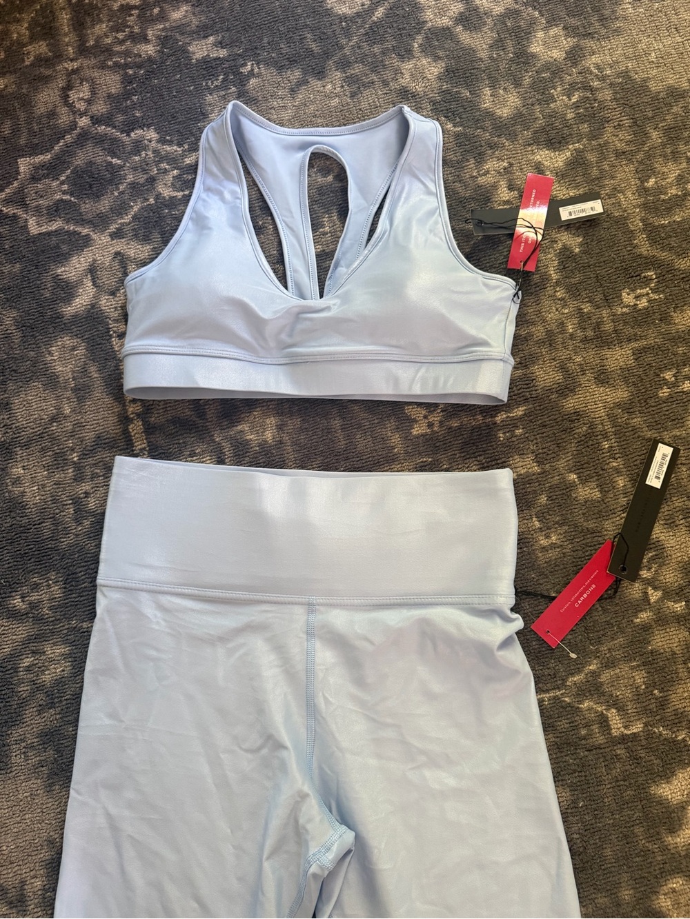 Carbon Light Blue Racerback Sports Bra & High-Waist Leggings Set